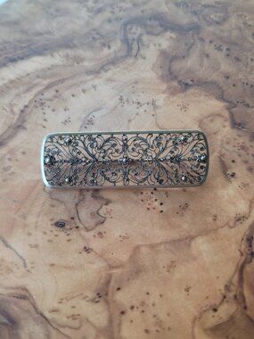 Antique Art Deco 835 Silver Filigree Floral Bar Brooch